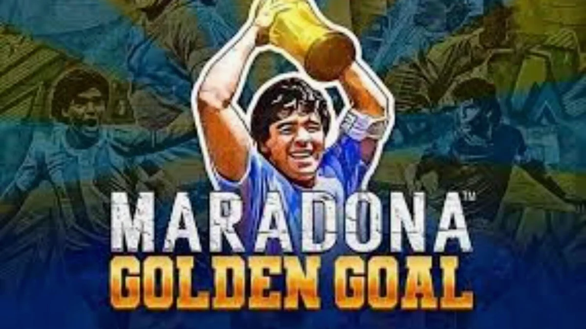 Interface do jogo de slot Maradona Golden Goal com elementos de futebol